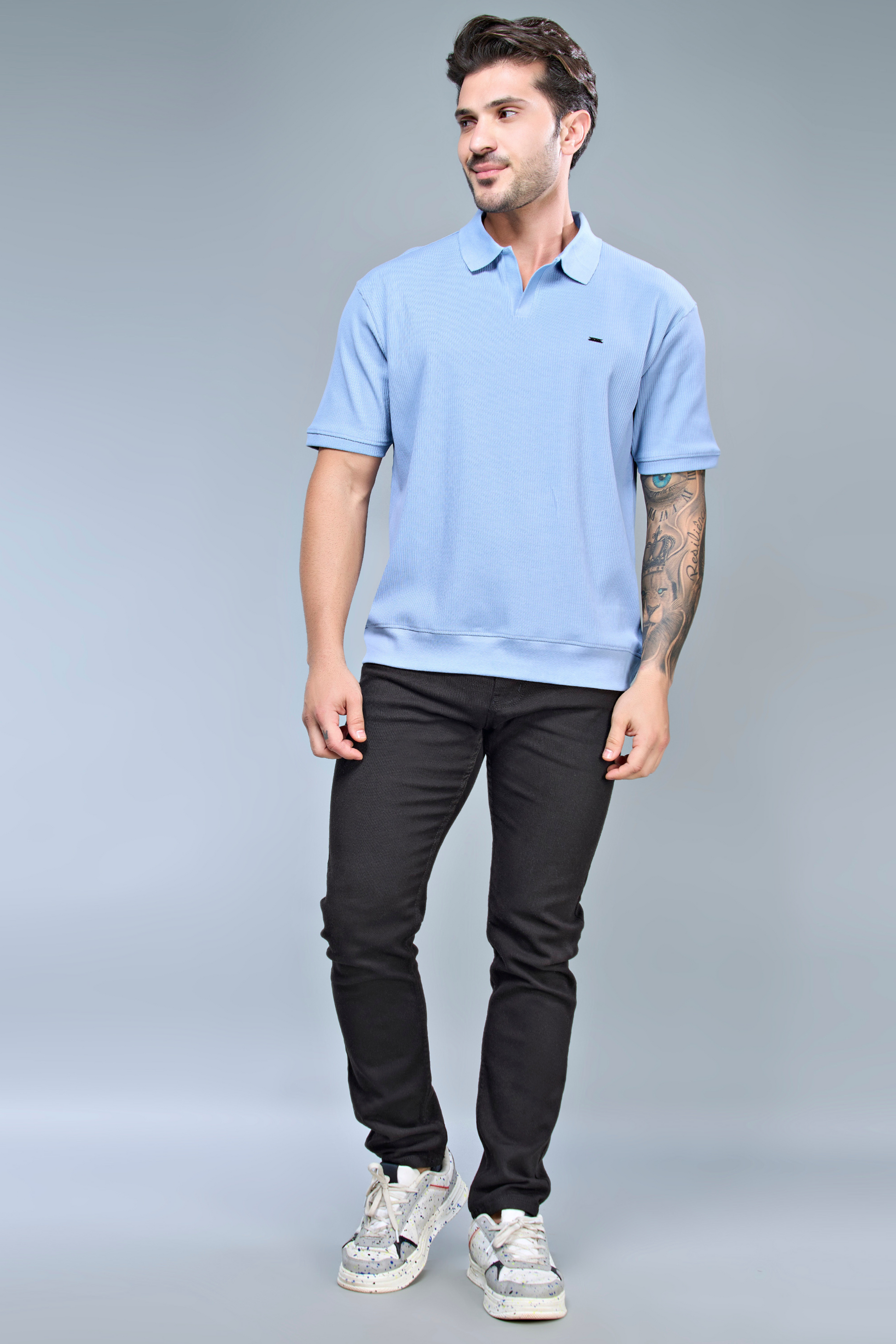 Old Money Knit Polo - Air Blue Polo T-SHIRT Maxzone Clothing   