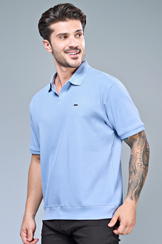 Old Money Knit Polo - Air Blue Polo T-SHIRT Maxzone Clothing   