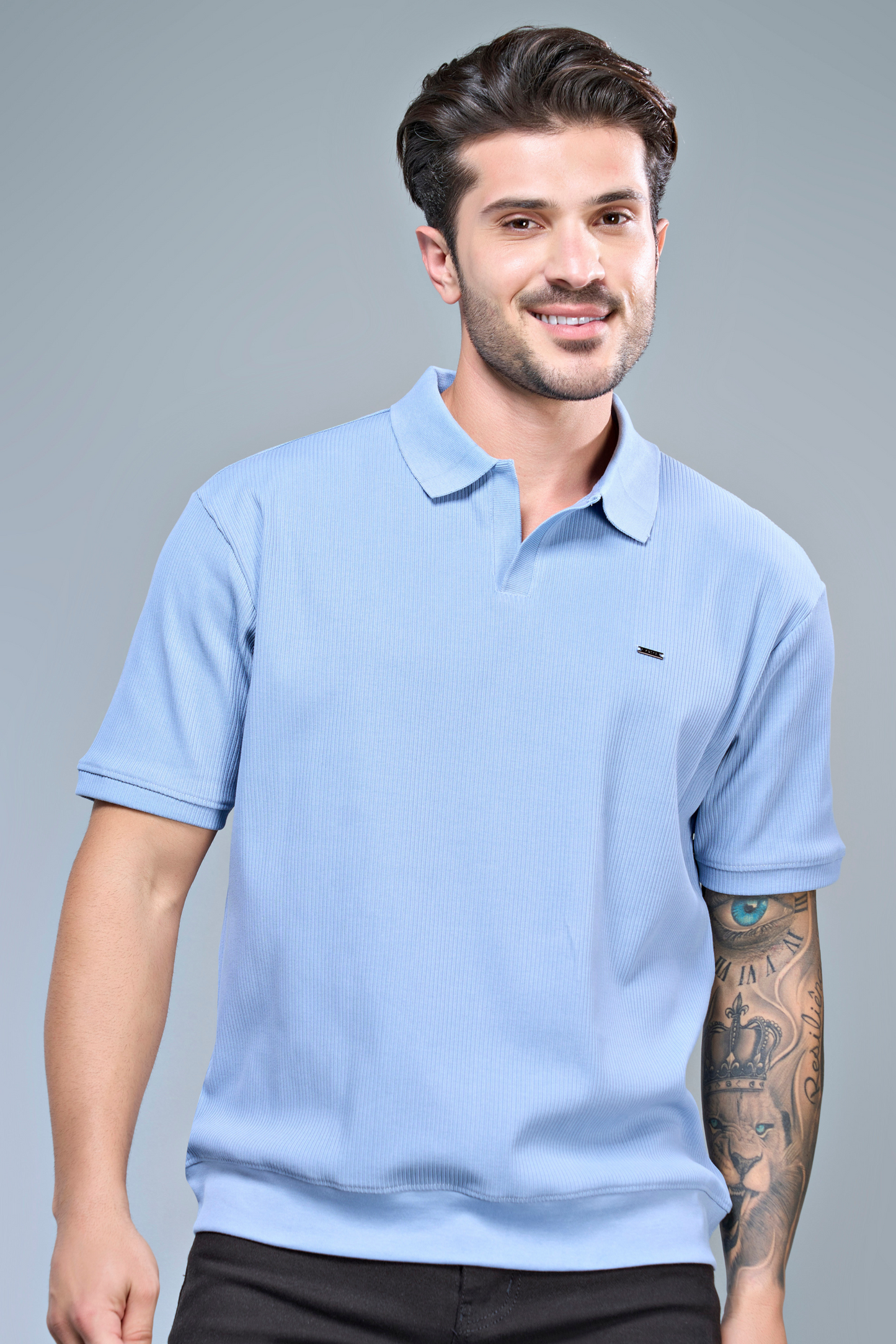 Old Money Knit Polo - Air Blue Polo T-SHIRT Maxzone Clothing   