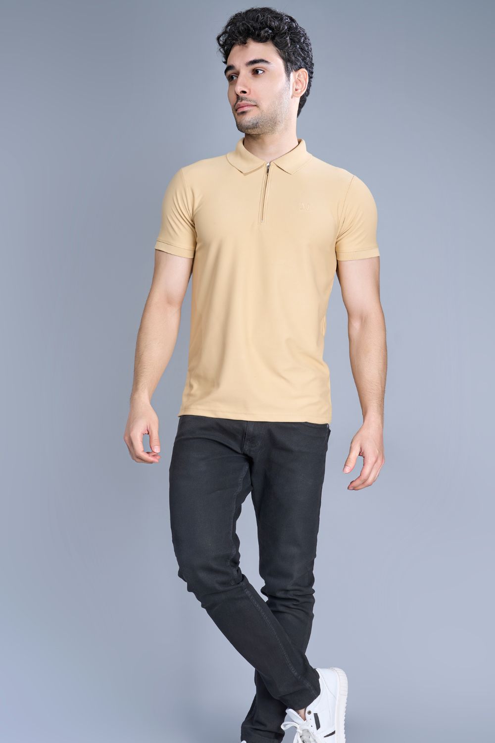 Polo T-shirt with zip - Bisque  Maxzone Clothing   