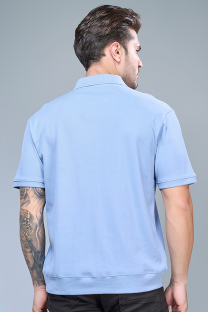 Old Money Knit Polo - Air Blue Polo T-SHIRT Maxzone Clothing   