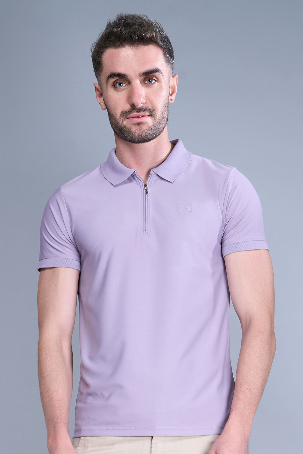 Polo t-shirt with zip - Mauve  Maxzone Clothing   