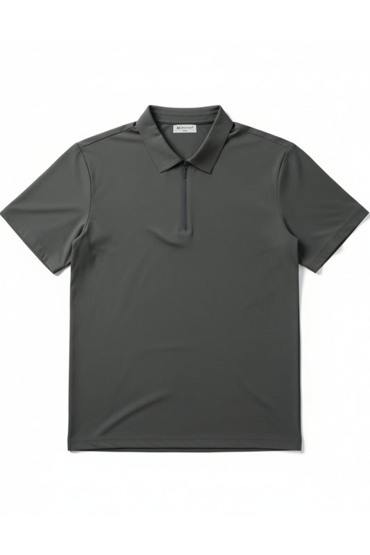 Dark Grey - Stitchless Zip Polo T-shirt