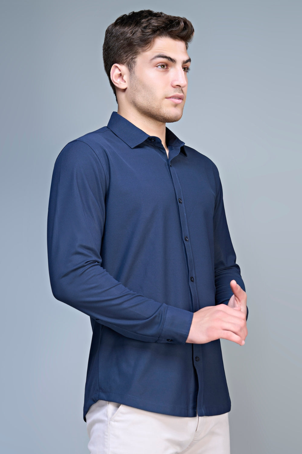 Navy Smart Tech Full Sleeve Shirt Full Sleeve Shirt Maxzone Clothing M  