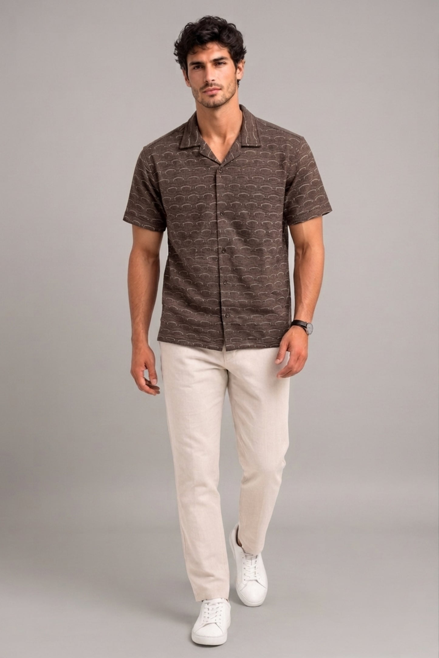 Brown - Wave Textured Oversized Shirt