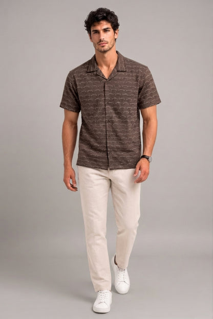 Brown - Wave Textured Oversized Shirt