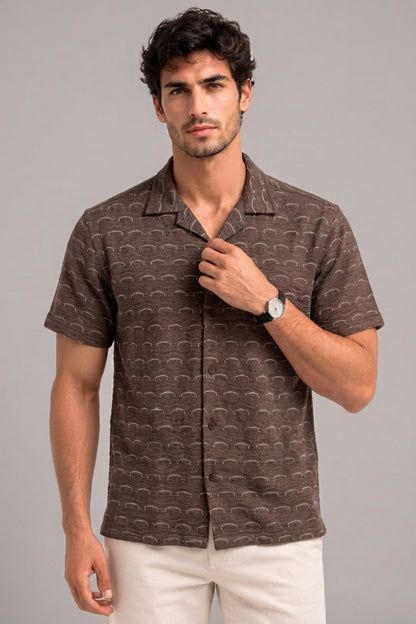 Brown - Wave Textured Oversized Shirt