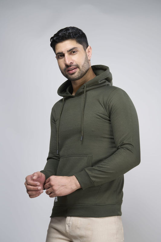 Shop Men's Olive Plain Solid Hoodie-front Maxzone Clothing
