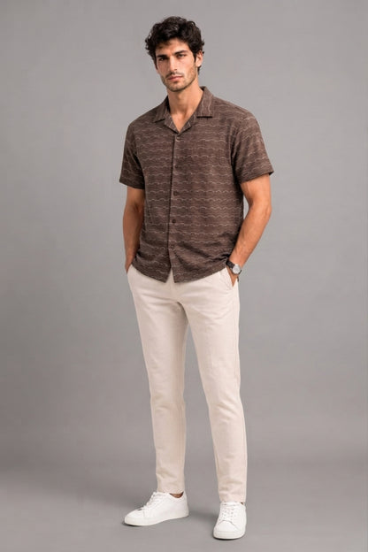 Brown - Wave Textured Oversized Shirt