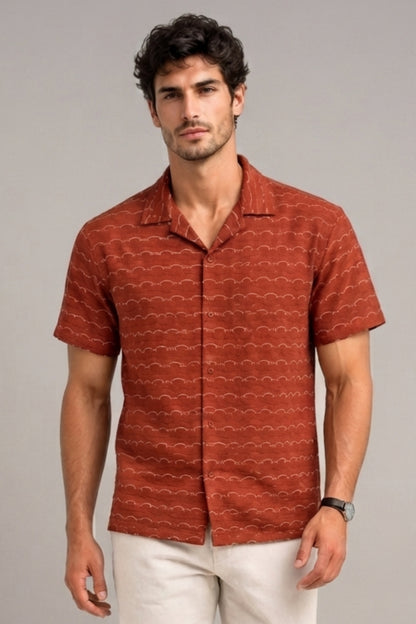 Rust - Wave Textured Oversized Shirt