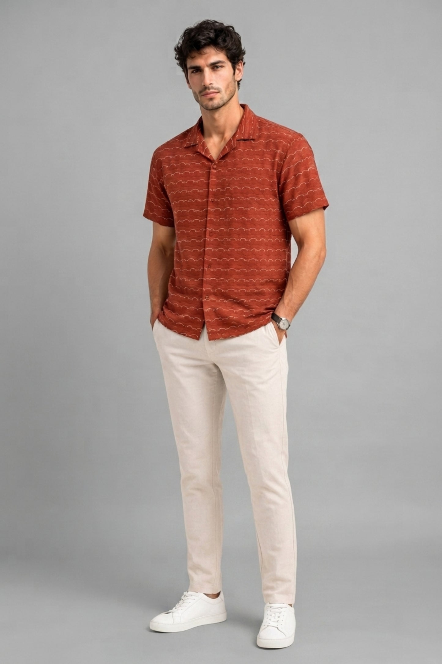 Rust - Wave Textured Oversized Shirt