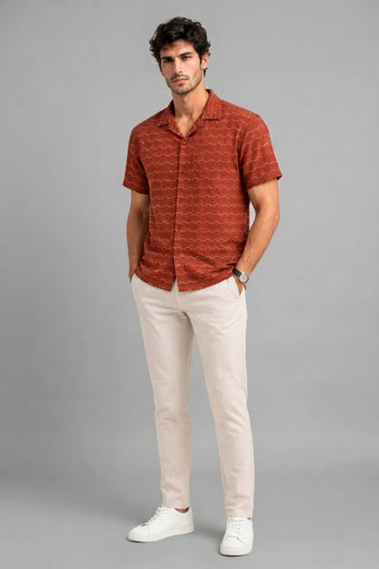 Rust - Wave Textured Oversized Shirt