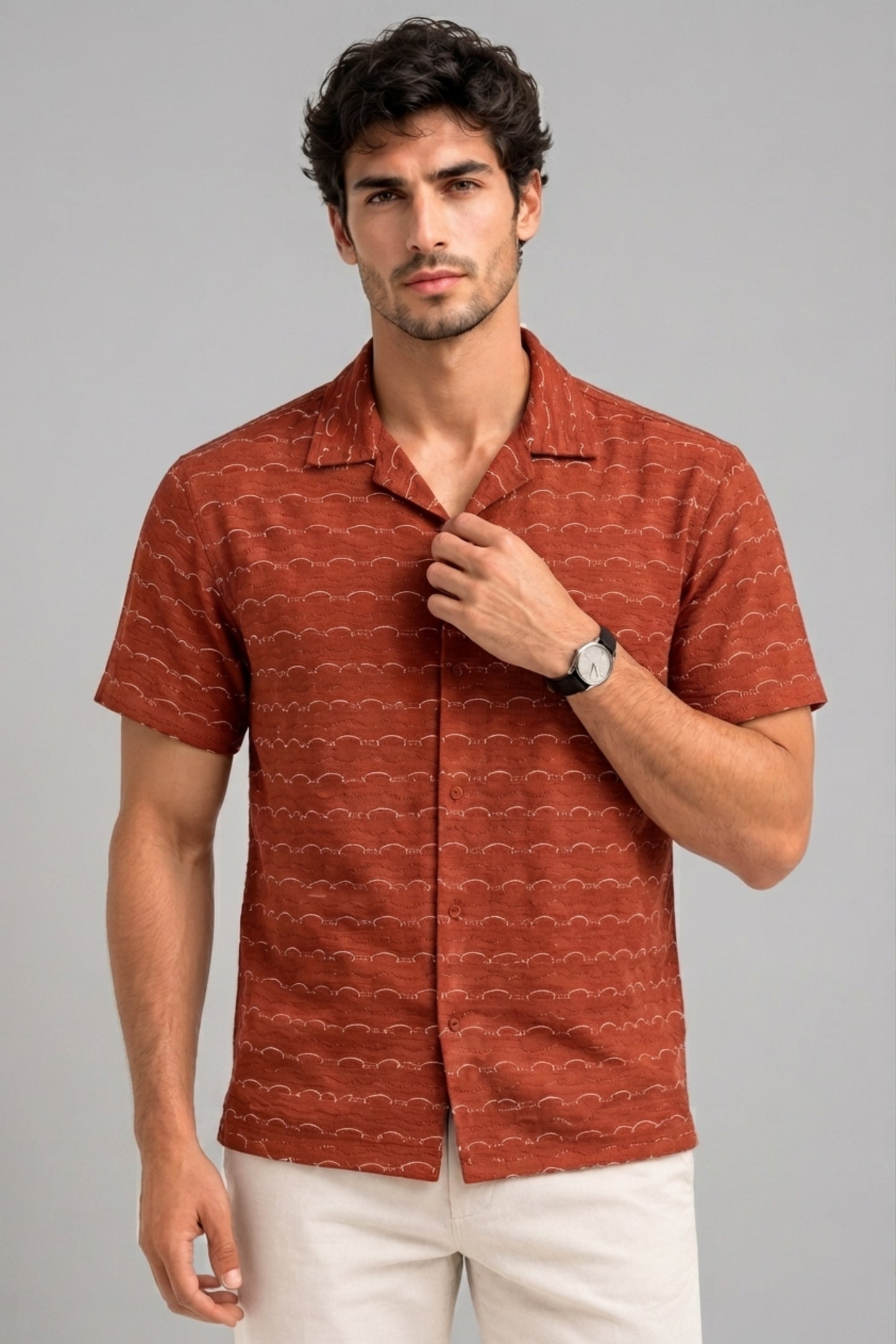 Rust - Wave Textured Oversized Shirt