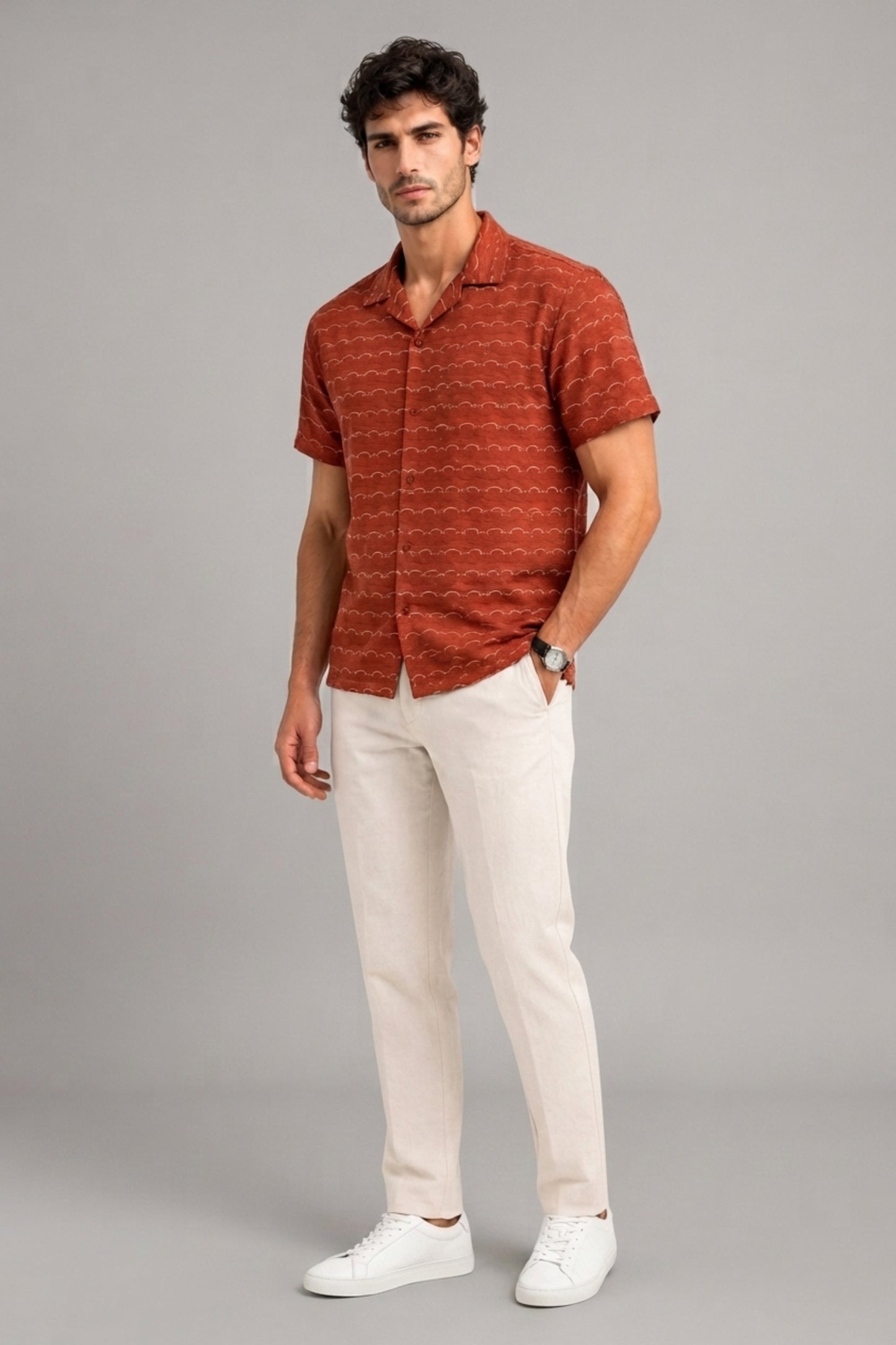 Rust - Wave Textured Oversized Shirt