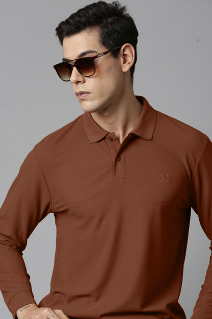 Brown Full Sleeve Smart Tech Polo