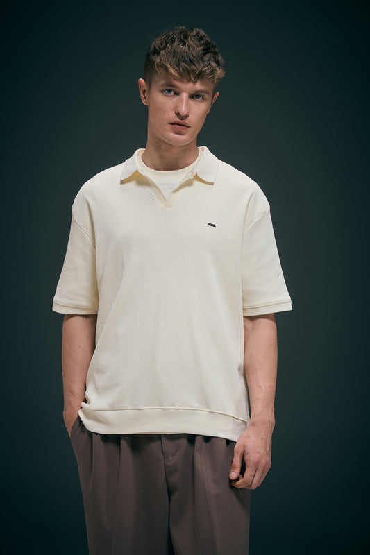 Old Money Knit Polo - Powder White Polo T-SHIRT Maxzone Clothing