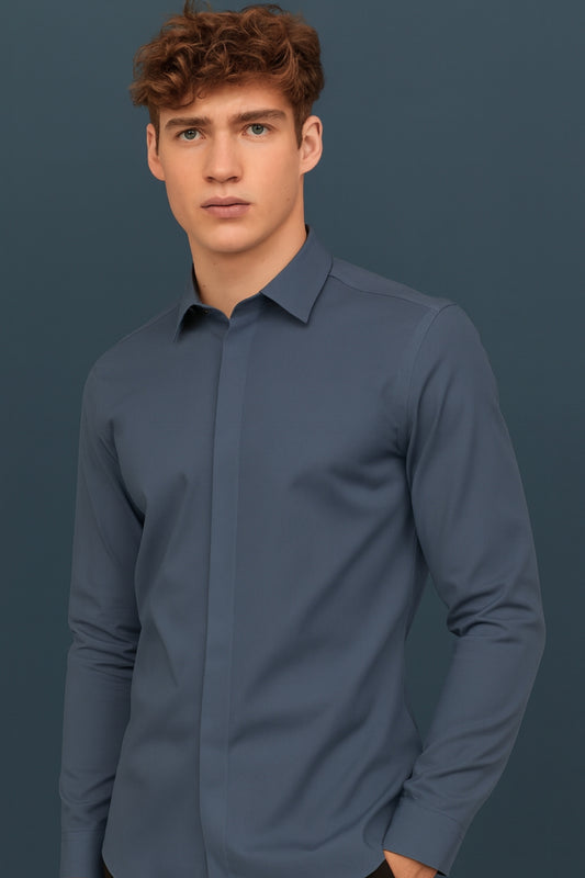 Navy - Hidden Placket Stitchless Shirt