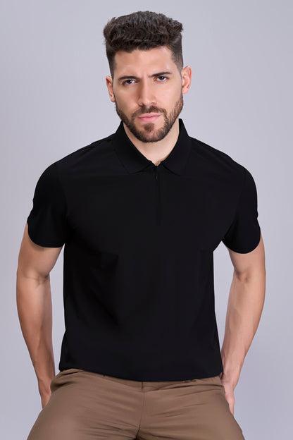 Black - Stitchless Zip Polo T-shirt