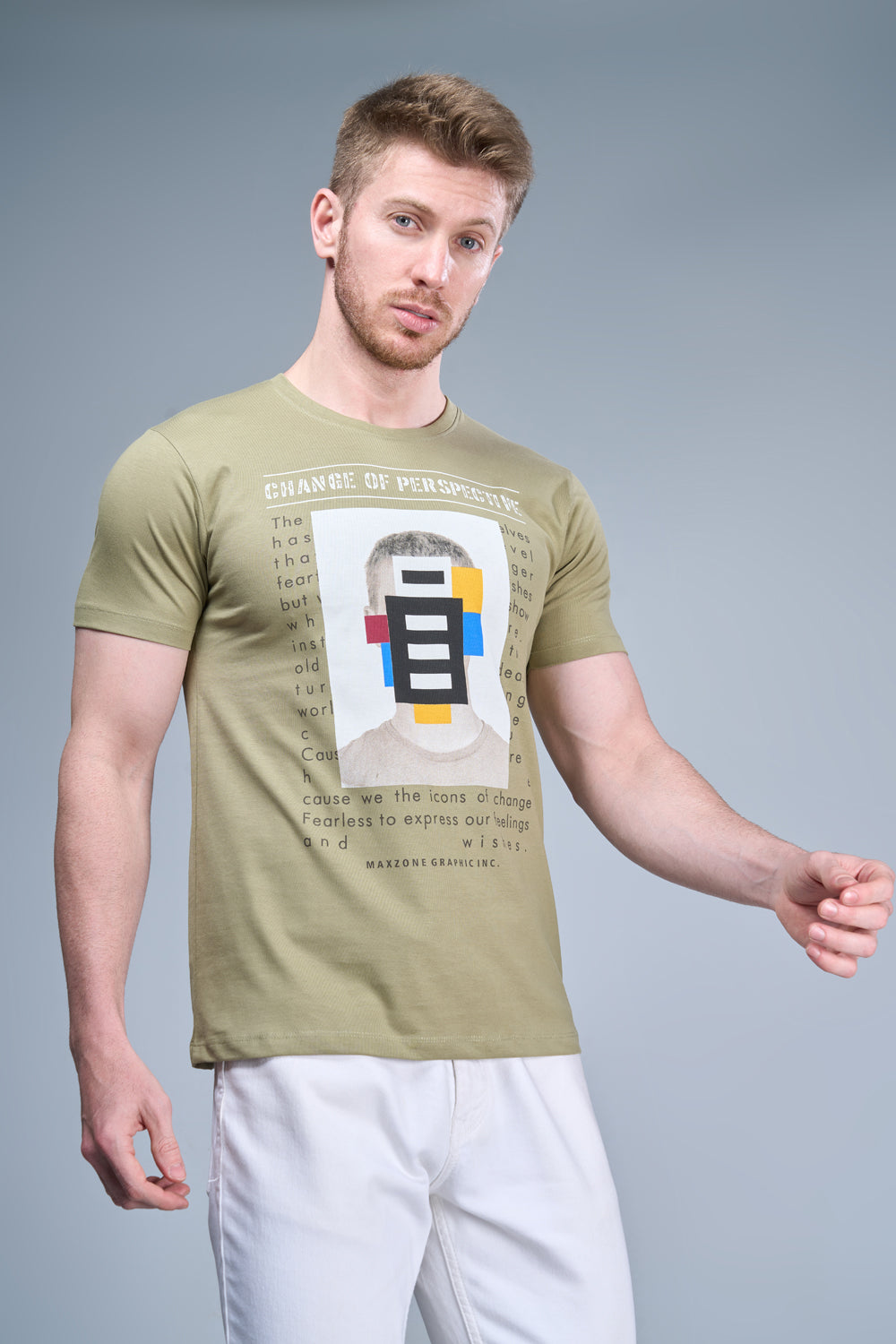 Forest green colored, cotton Graphic T shirt for men, half sleeves and round neck, front view.