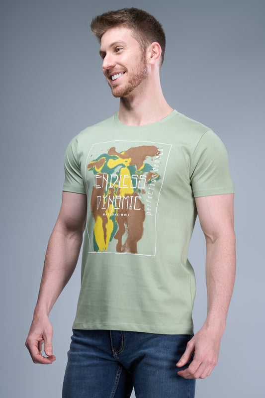 Sea Green colored, cotton Graphic T shirt for men, half sleeves and round neck.