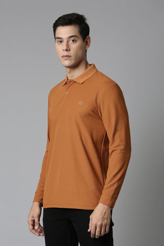 Shop Men's Caramel Full Sleeve Polo T-shirt-front Maxzone Cothing
