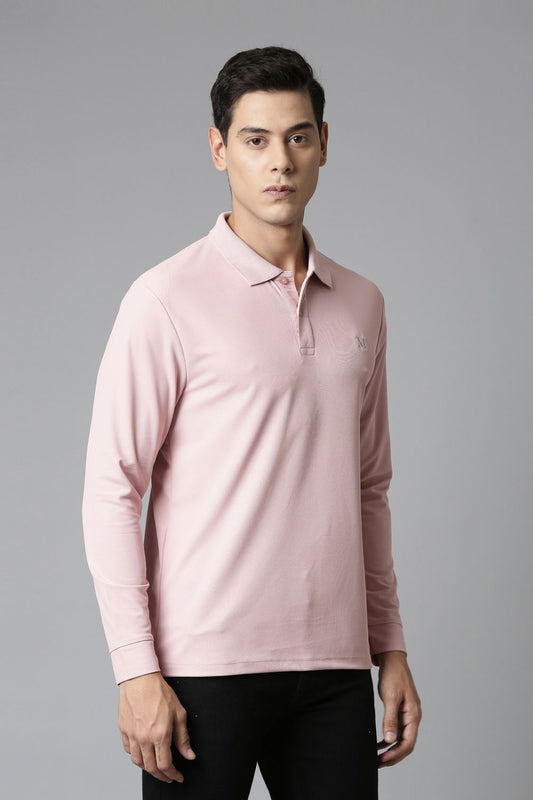 Shop Men's Mauve Full Sleeve Polo T-shirt-front Maxzone Clothing