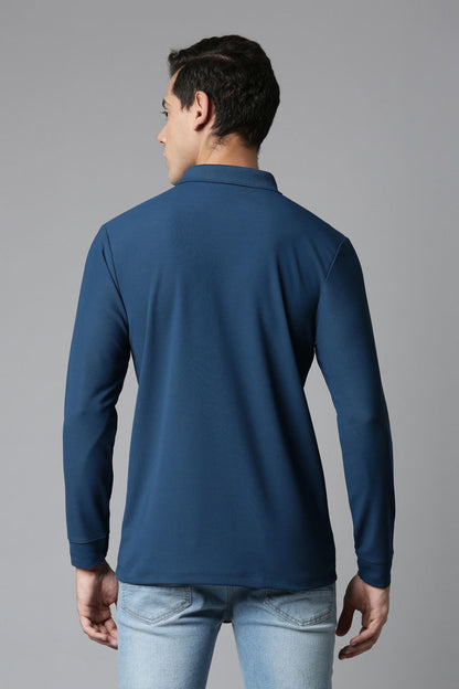 Teal Navy Full Sleeve Smart Tech Polo Full Sleeve T-Shirt Maxzone Clothing   