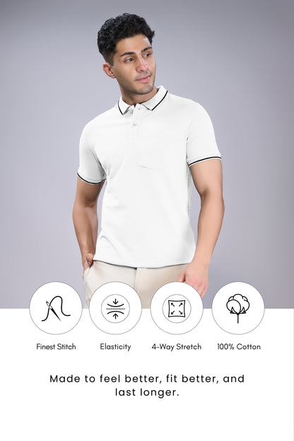White - Identity Pocket Polo