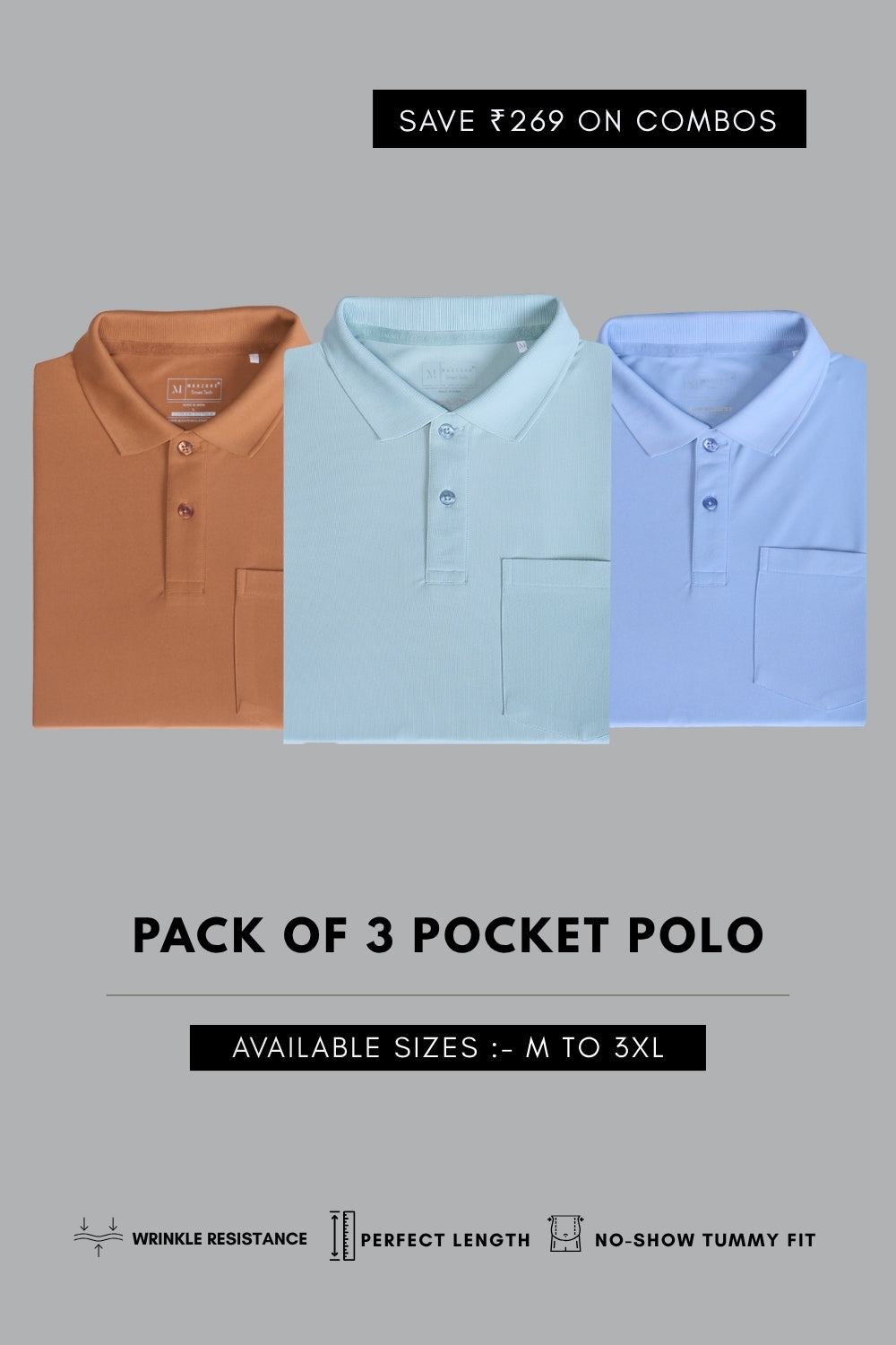 Smart Tech Pocket + Polo Combo of 3 T-shirt