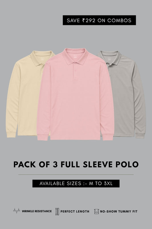 Smart Tech Polo Full Sleeve Combo of 3 T-shirt