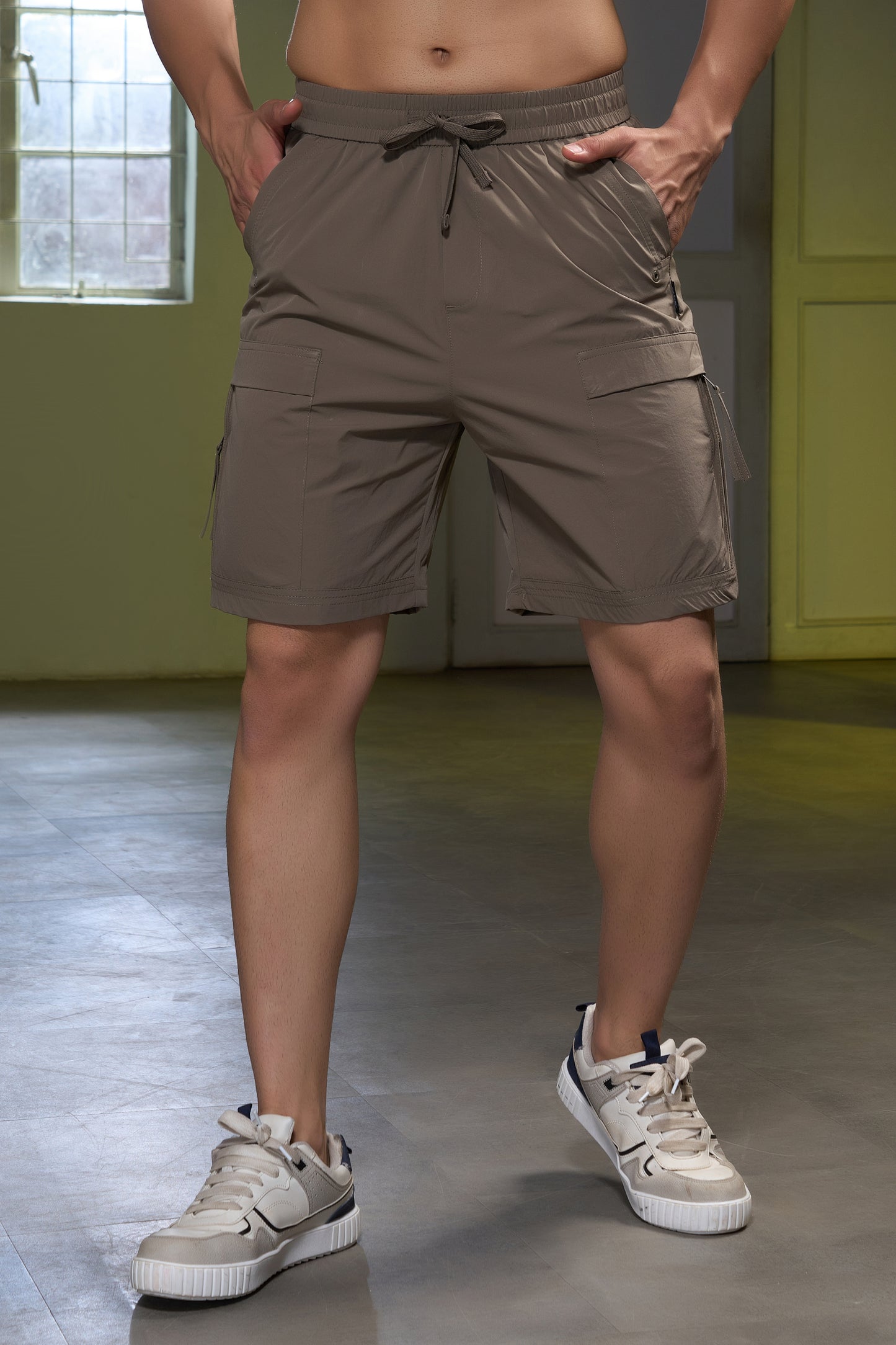 Olive  -  Cargo Zip Pocket Shorts