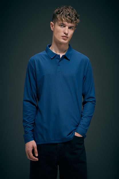 Teal Navy Full Sleeve Smart Tech Polo