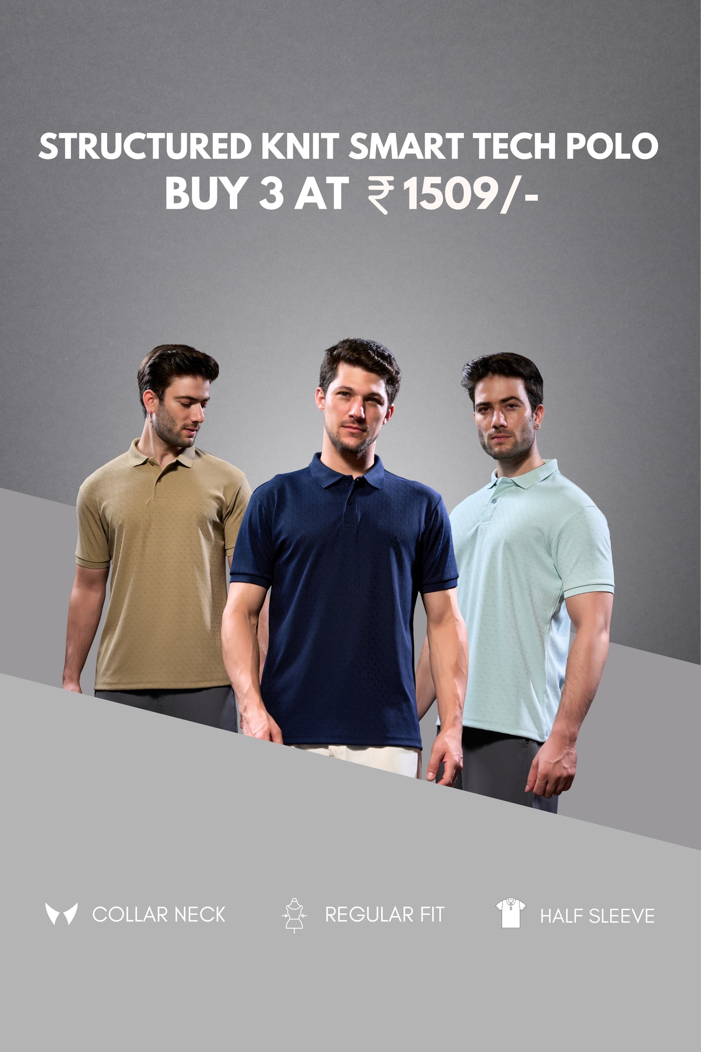 Structure Knit Smart Tech Polo Combo of 3 T-shirt