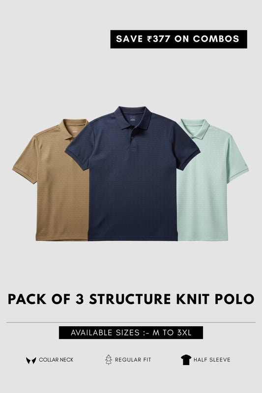 Structure Knit Smart Tech Polo Combo of 3 T-shirt