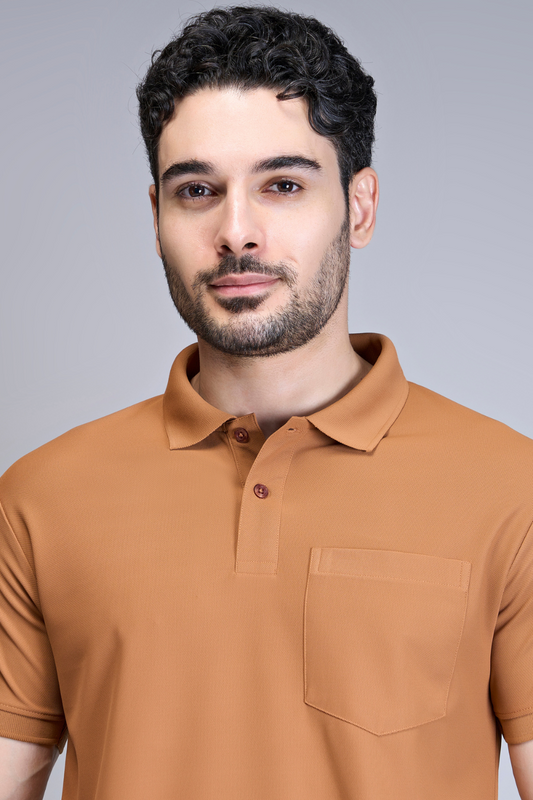 Shop Men's Caramel Pocket Polo T-shirt-front Maxzone Clothing