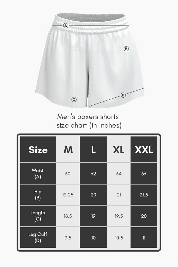 Size chart of Dreamer: Blue colored Label Free Cotton Short Boxers  for Men with back pocket.