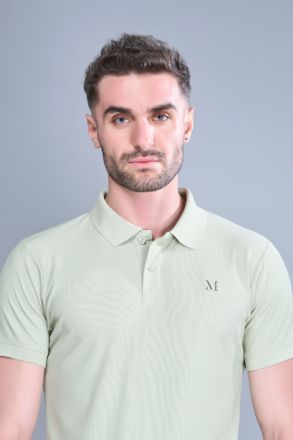 Spring Green colored, Smart Tech Polo T-shirts for men with collar and half sleeves, front view.