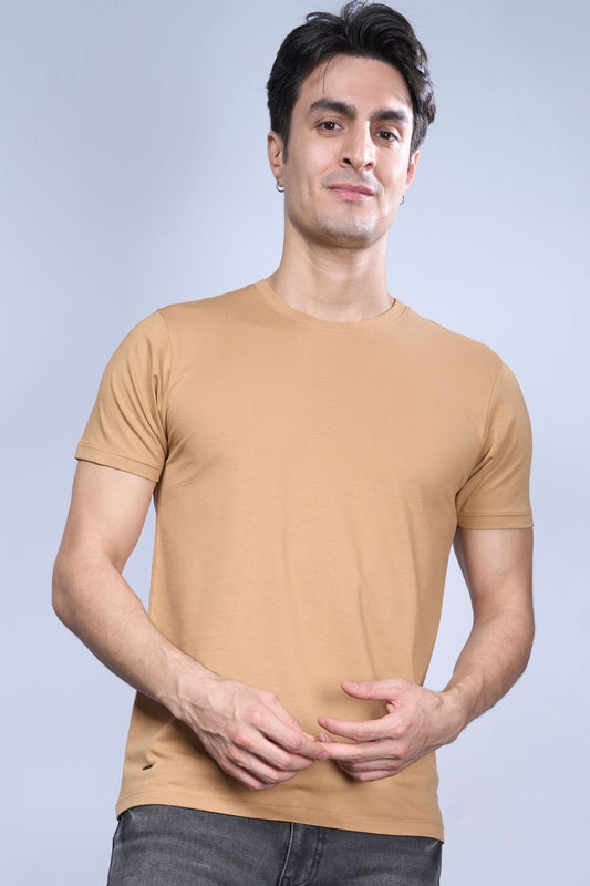 Shop Men's Beige High Quality (Stetch) T-shirt-front Maxzone Clothing
