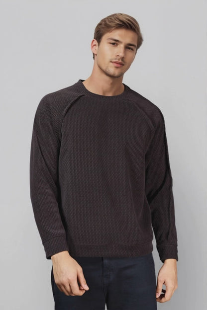 Dark Brown Cotton Crew Neck Sweatshirt