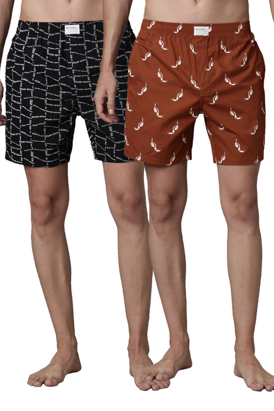 Black Printed & Russet Printed 365 Boxers Combo  Maxzone Clothing   