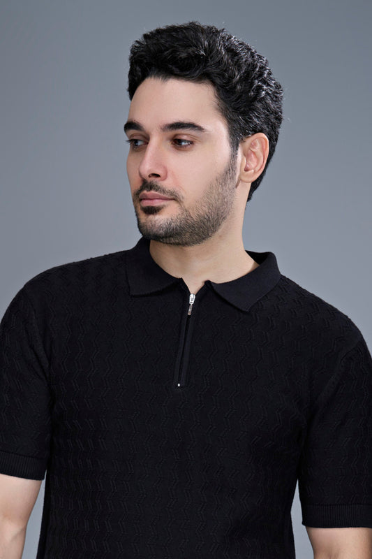 Black - Luxe Knitted Polo Maxzone Clothing M
