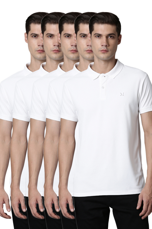 Smart Tech Polo-White Combo Pack of 5