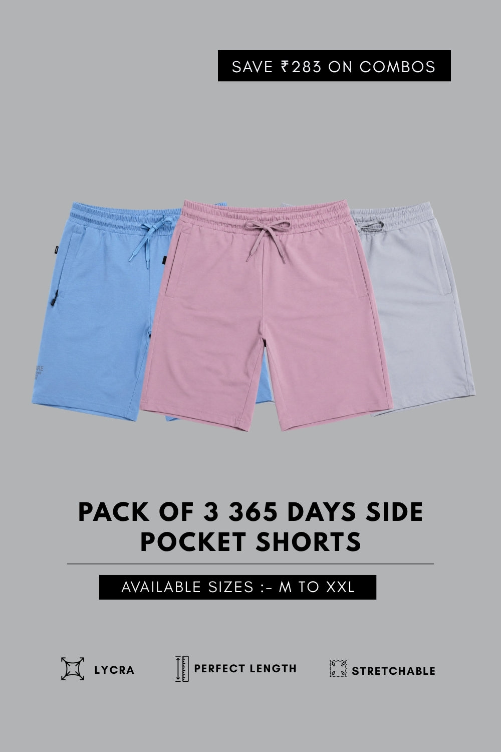 365 Shorts With Side Pocket Combo of 3